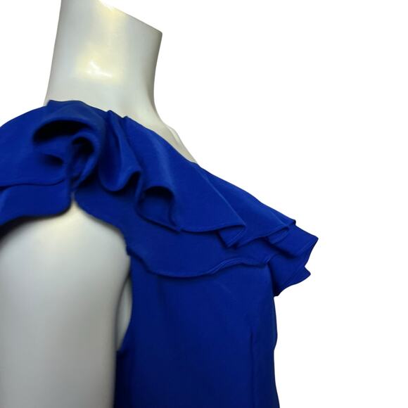 MARINA One-Shoulder Blue Ruffle Dress - Size 8, Elegant & Chic - Picture 6 of 11